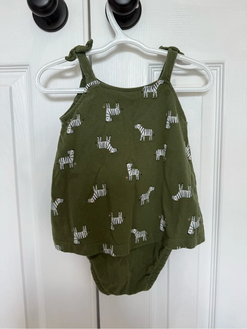 Carter's Olive Green Zebra Print Tie-Shoulder One-Piece